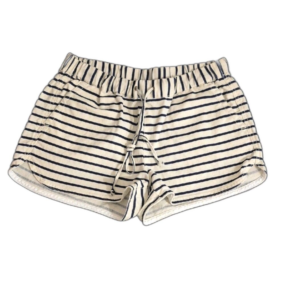 J. Crew Shorts XS Blue Cream Striped Drawstring Linen Cotton Blend Nautical